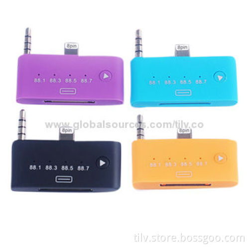 Colorful 8-pin FM Radio Audio Adapter for Apple, Measures 45*20*7mm